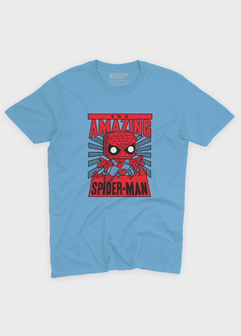 Голубая демисезонная футболка для девочки с принтом супергероя - человек-паук (ts001-1-lbl-006-014-026-g) Modno