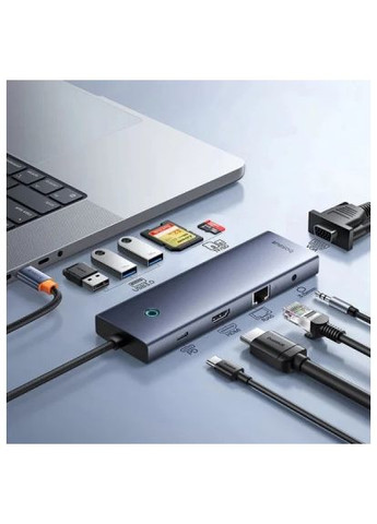 Концентратор USB-C 10-in-1 HDMI 4K60Hz+VGA+3xUSB 3.0+PD+RJ45 1000Mbps+SD/TF+3.5mm gray (B0005280C811-00) Baseus USB-C 10-in-1 HDMI 4K60Hz + VGA + 3xUSB 3.0 + PD + (366652275)