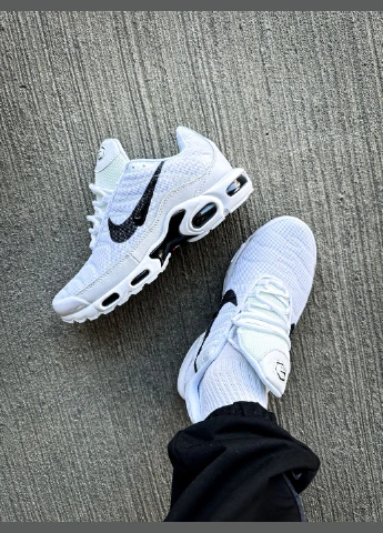 Білі кросівки чоловічі nike air max tn plus double swoosh black white | найк аір макс тн плюс чорні білі всесезон No Brand