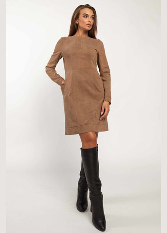 Світло-коричнева повсякденний жіноча міні-сукня напівприлеглого силуету з кишенями з твілу (пл 2220) RiMari
