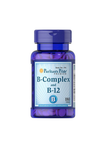 Вітаміни та мінерали B-Complex with B-12, 180 таблеток Puritans Pride (294927378)