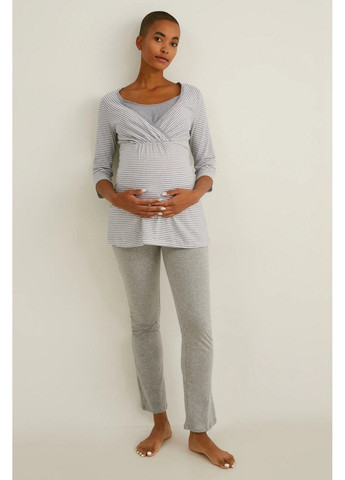 Сіра всесезон піжама для вагітних та мам (штани, лонгслів) C&A