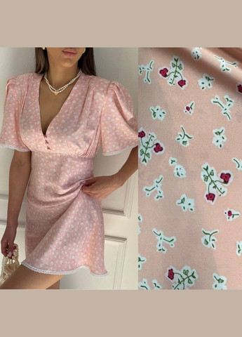 Персикова повсякденний, кежуал жіноча персикова сукня No Brand з квітковим принтом