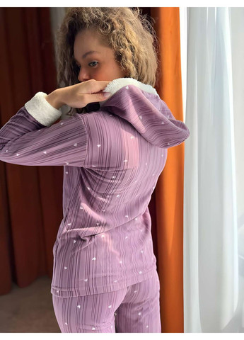 Комбинированная женская теплая флисовая пижама с капюшоном, теплый домашний костюм. No Brand