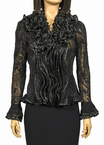 Черная демисезонная женская блуза из органзы с баской lw-116680-13 черный Lowett