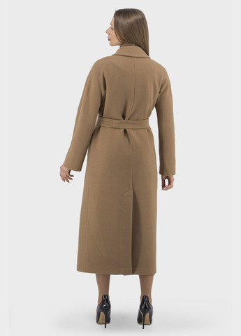 Койот демісезонне Довге жіноче вовняне пальто на запах із поясом, англійський комір, утеплене синтепоном, casual стиль Kent (кемел, ), 38041 No Brand