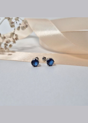 Срібні сережки гвоздики на закрутках із Синім каменем 7 мм срібло 925 проби 72300с 1.83г No Brand (316649626)