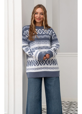 Синя жіноча тепла вязана сукня вербена з орнаментом довга шоколад You Best