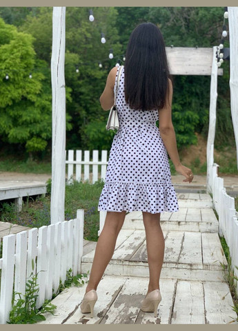 Молочна повсякденний легка сукня міні в горох молочного кольору 32401 кльош No Brand в горошок