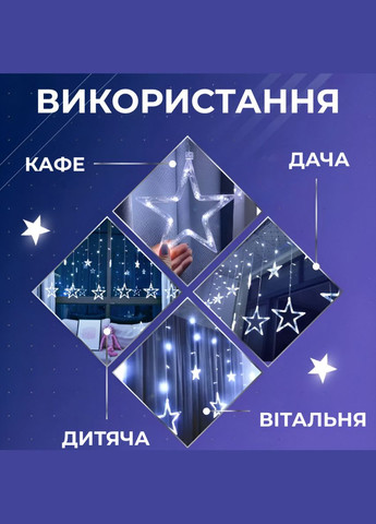 Гирлянда штора светодиодная GarlandoPro звезда и елка 120LED 3х0,9 м 8 режимов Белый 1733071W Garlando (353502536)