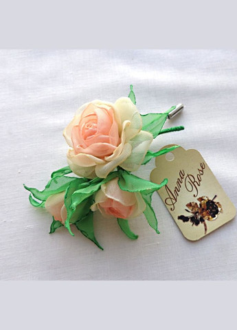Бутоньєрка весільна ручної роботи на піджак або плаття "Троянди персикові" No Brand (349843350)