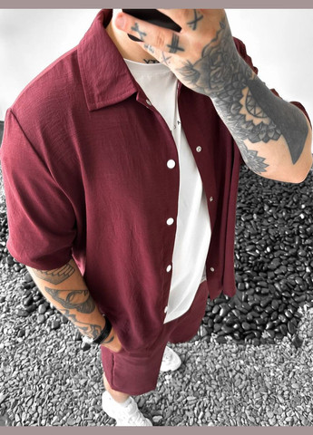 Бордовий літній костюм шорти і сорочка (креп) з сорочкою, з шортами Україна