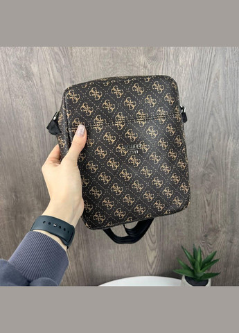 Стильна чоловіча сумка-планшетка на плече стиль Guess, сумка-планшетка Гесс чорна Коричневий No Brand (334730812)