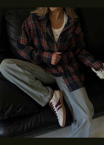 Темно-синяя повседневный рубашка в клетку MonCher с длинным рукавом