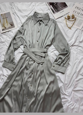 Сіра кежуал сукня з поясом з шовку сукня-сорочка Adelante однотонна