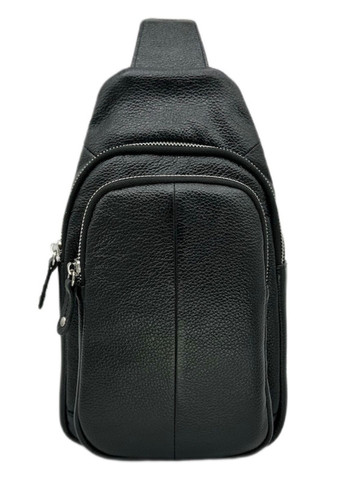 Стильная мужская сумка-слинг нагрудная из натуральной кожи на молнии, чёрная LQ 815510 (278649314)