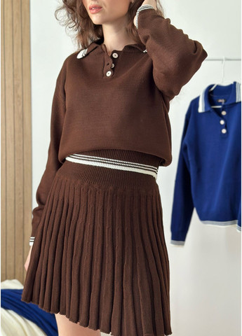 Костюм со свитером поло а юбкой плиссе, молочный No Brand Вʼязаний костюм (365750935)