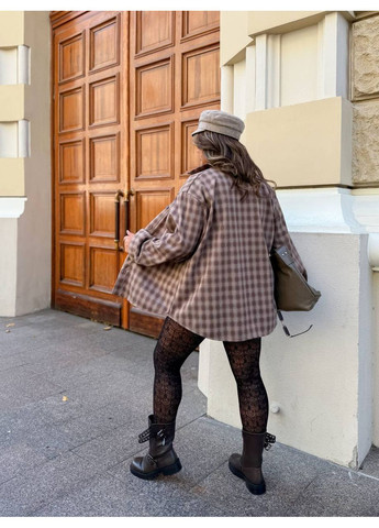 Коричневая повседневный рубашка в клетку DK/DL Мода без кордонів с длинным рукавом