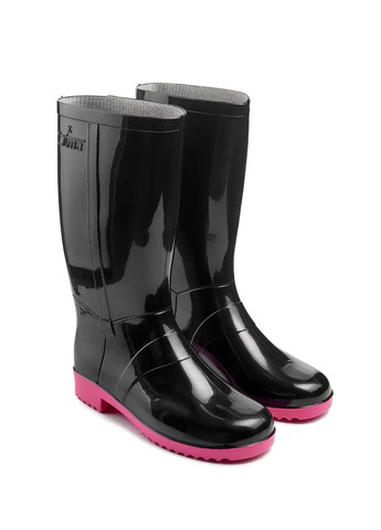 Черные сапоги резиновые пвх женские черные на розовой подошве высокие Litma