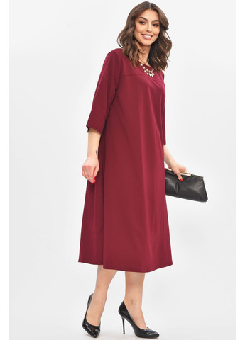 Бордова повсякденний сукня жіноча напівбатальна бордового кольору з баскою Let's Shop однотонна