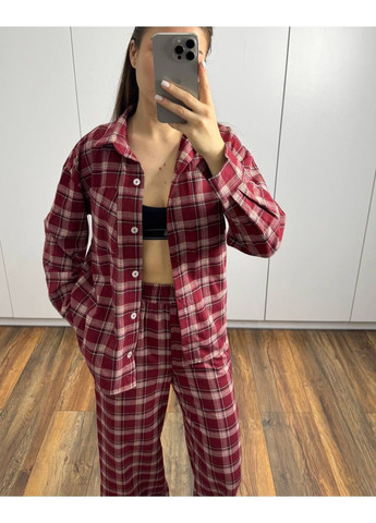 Бордовая всесезон женская пижама рубашка + брюки No Brand