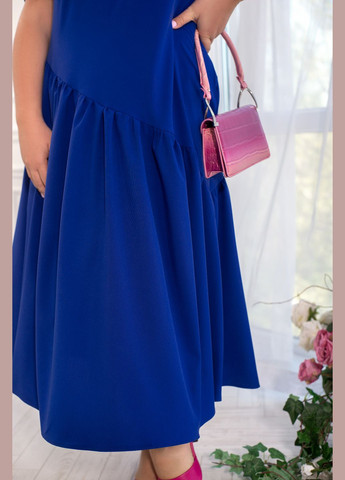 Синее повседневный асимметричное платье а-силуэт No Brand однотонное