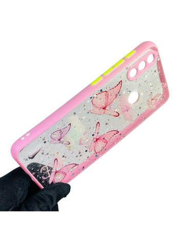 Чехол для Moto E7 Power с блёстками с бабочками на моторола е7 павер розовый Motorola (366389587)