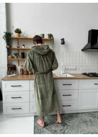 Мужской халат плюш с капюшоном, оливка - Oversize Lavender Dreams (368670433)