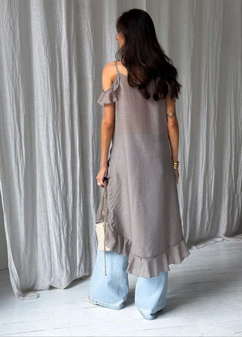 Коричневая блузка с воланами длинная Art Knit