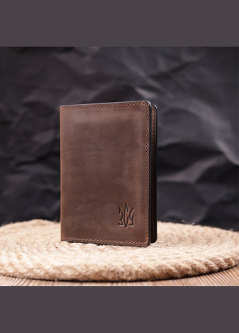 Надежная обложка из винтажной кожи на военный билет Тризуб ЗСУ 16752 Коричневая Grande Pelle (331907156)