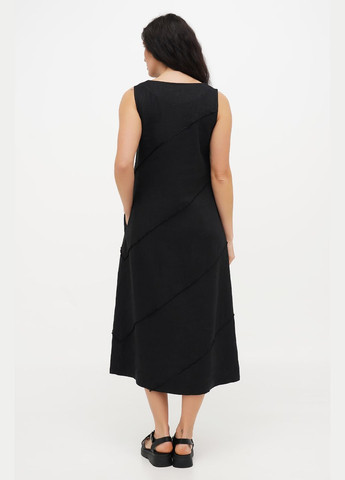 Черное длинное льняное платье без рукавов с карманами однотонное фем. желтый, р.54, код 0443/54/163 ГАЛЕРЕЯ ЛЬОНУ