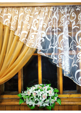 Кухонная занавеска короткая Анжелика писочный вензель завиток левая No Brand (372134022)