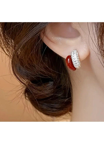 Серьги бижутерия деликатная бордовая в стразах No Brand (365751595)