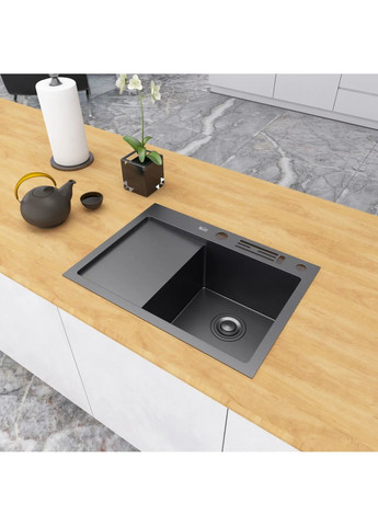 Черная кухонная мойка накладная с левым крылом 1.5 мм NB-6045(L) Nett NB-6045(R) (352730017)