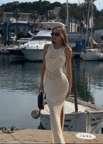 Белое повседневный макси платье с прозорными вставками силуэтная Tik-Tak однотонное