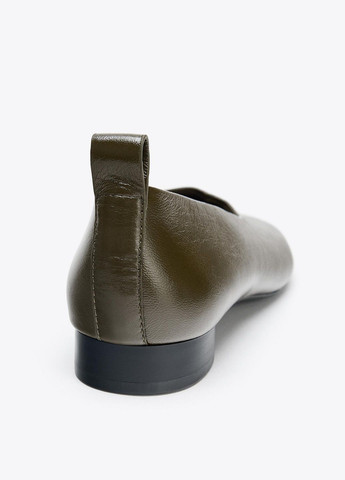 Жіночі балетки Zara | хакі однотонні натуральна шкіра (358907576)