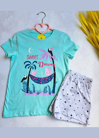Мятный летний детская футболка и шорты для девочки🌿хлопок органический 100% Lupilu Комплект