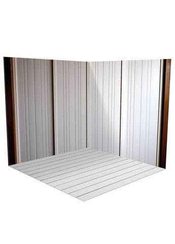 Вініловий фотофон 3D кутовий, світла рейкова стіна з темними вставками, підлога біла дошка, 80×80 см, №58375 PhotoVinyl (354358749)