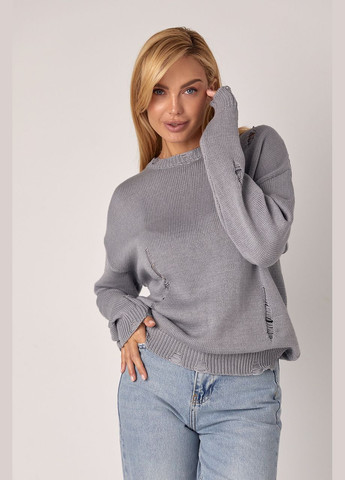 Серый демисезонный женский рваный джемпер Lurex