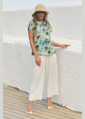 Брюки женские укороченные с высокой посадкой летние с карманами и резинкой на поясе свободного кроя ST-Seventeen (333337543)