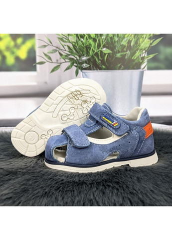 Голубые повседневные босоножки детские сандалии для мальчика Kimboo на липучке