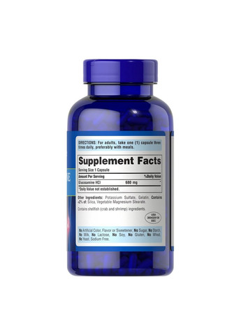 Препарат для суставов и связок Glucosamine HCL 680 mg, 240 капсул Puritans Pride (293341408)