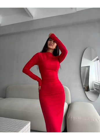 Красное вечернее женское облегающее платье меди MonCher