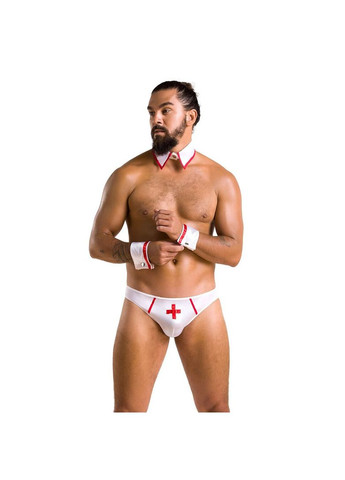 Комплект еротичної чоловічої білизни 037 GREGORY S/M White, труси, комірець, манжети Passion (369951054)