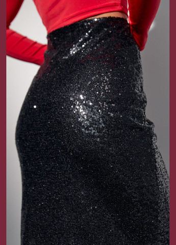 Черная праздничный, вечерний однотонная юбка-карандаш с пайетками Liton карандаш