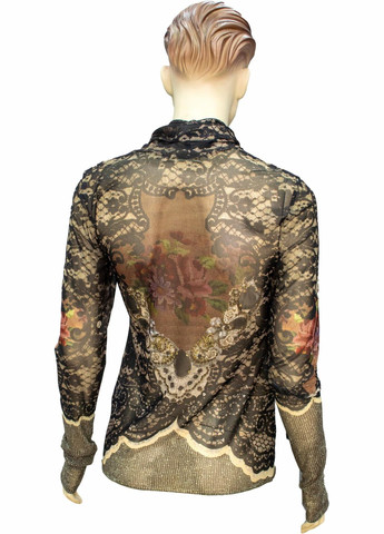 Коричнева блуза жіноча "квітковий роман" з декоративним принтом, ручна робота (р-м) Michal Negrin