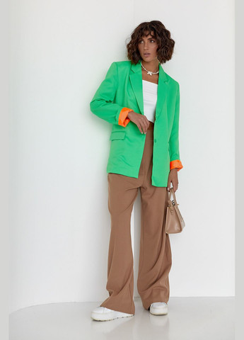 Зеленый женский женский пиджак с цветной подкладкой 6047 Lurex однотонный - демисезонный
