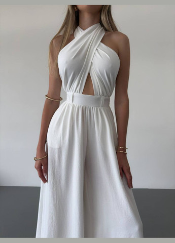 Жіночий комбінезон Asi.Store.ua комбінезон-брюки молочний коктейльний, вечірній, пляжний, кежуал креп