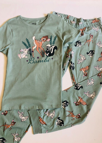 Оливковая всесезон женская пижама. хлопок футболка + брюки Primark