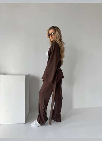 Женский костюм в рубчик: кардиган свободного кроя + широкие брюки. MonCher (335013798)